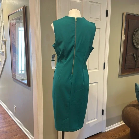 NWT Nina Leonard Sz Large Kelly Green Crepe (?) Sheath Shift Dress - Picture 4 of 7
